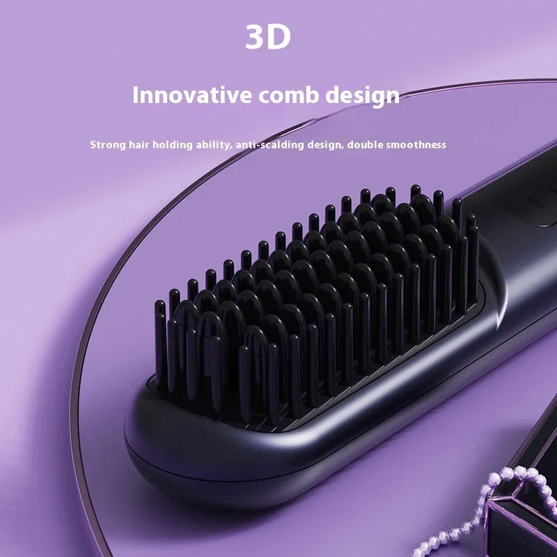 Portable white negative ion hair straightening comb with ceramic plates and cordless design