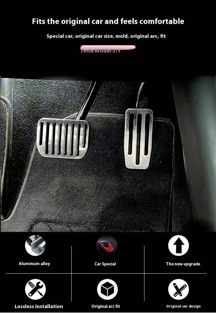Tesla Model 3 Y aluminium alloy anti-skid car accelerator and brake pedal set in silver