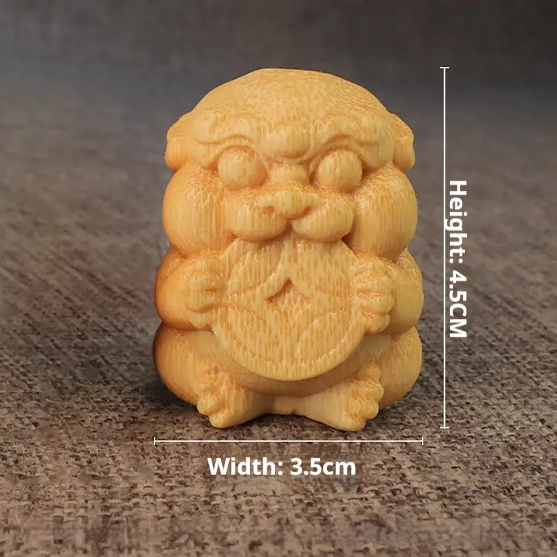 Solid bamboo carving ornament shaped as a traditional Money Toad, measuring 4.5cm in height.