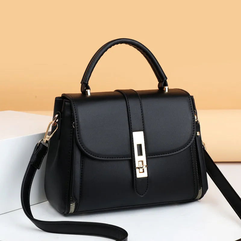 Soft PU leather women's messenger bag in square vertical design with adjustable shoulder strap.