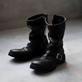 Men's black retro Martin boots with side zip closure and round toe design