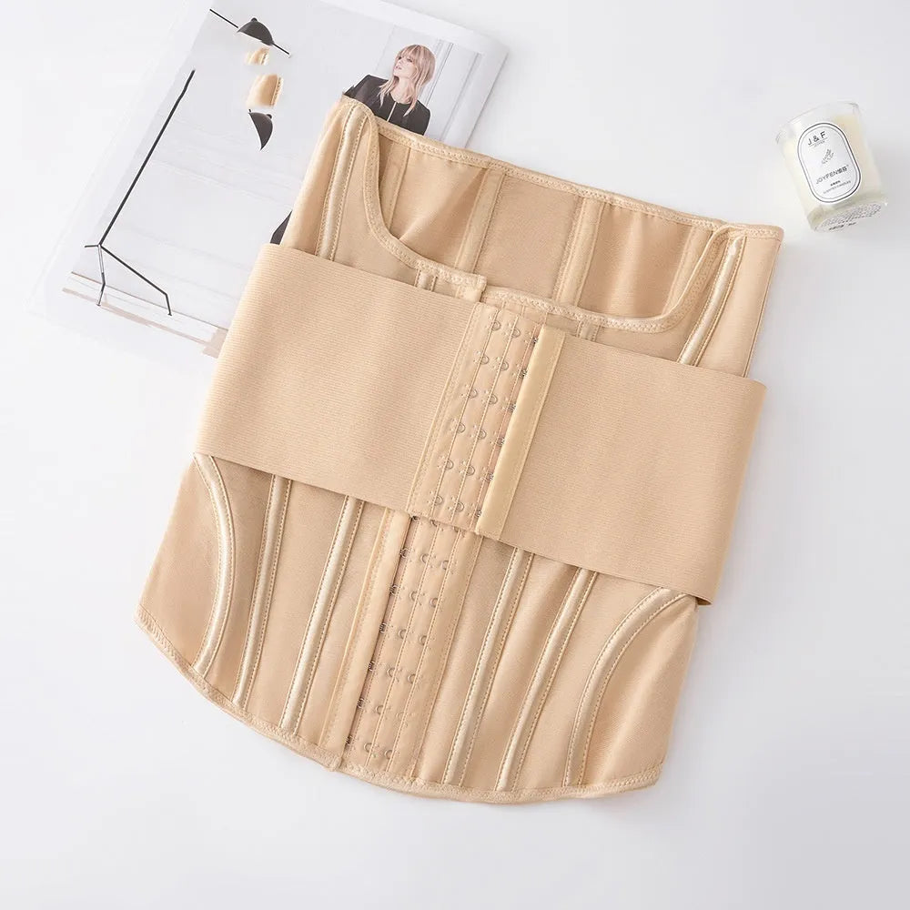 Nylon belly band waist training tummy slimming belt in black and apricot colours with adjustable tie