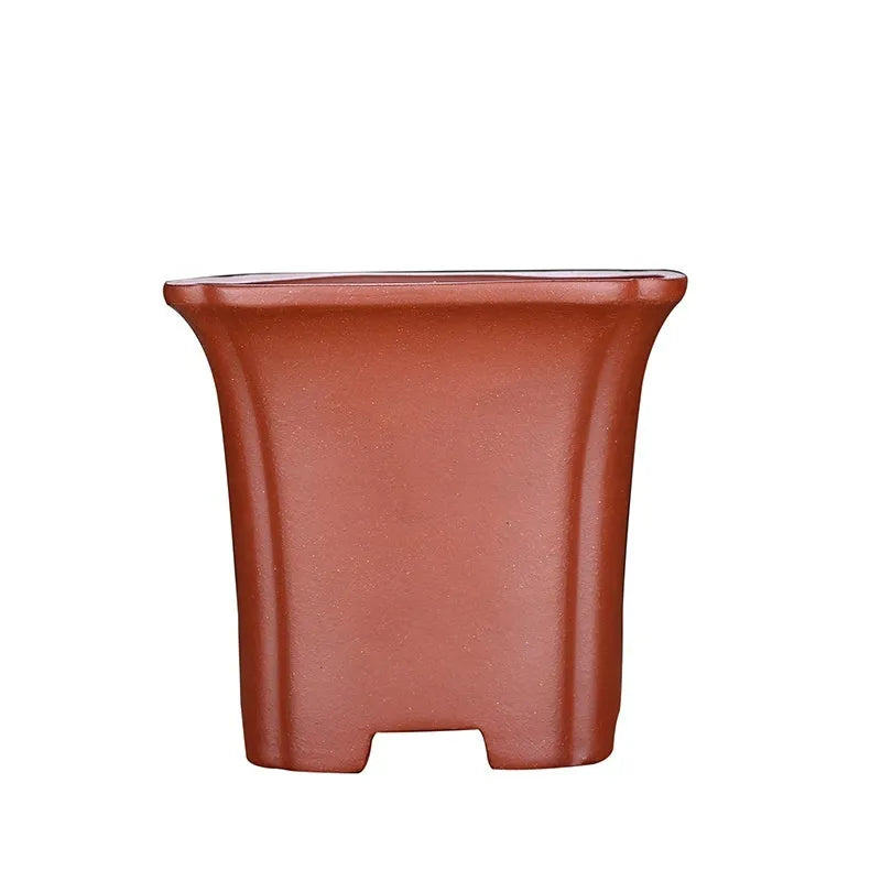 Purple sand stoneware classical square orchid pot in purple colour with gasket on surface