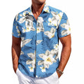 Men's slim fit Hawaiian short sleeve shirt in a cardigan style.