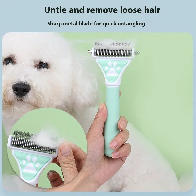 Pet grooming comb for knot untying float hair cleaning in green yellow plastic metal with comb x1
