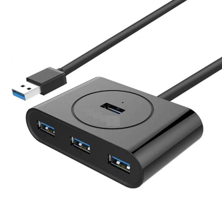 USB hub splitter 4-port ABS plastic Deep Black with indicator lights and Micro USB power port