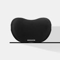 Black car headrest and lumbar support pillow set with cow head design pattern.