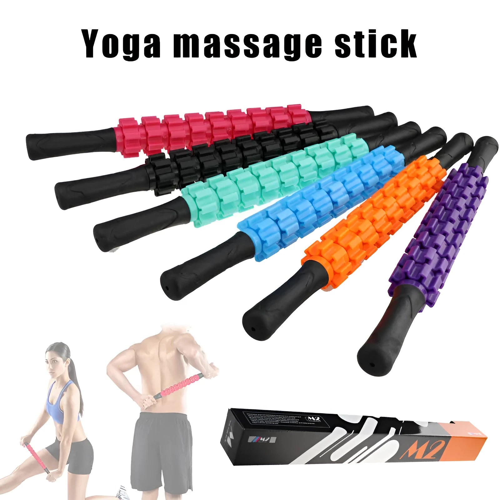 PVC massage stick 47x3.8cm in six colour options for muscle relief at home