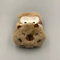 Three-dimensional plush brown capybara earphone sleeve for Apple AirPods with embossed TPU cover