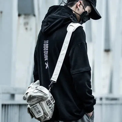 High collar hooded sweater in cotton terry cloth with drop sleeves and loose fit, available in several colours