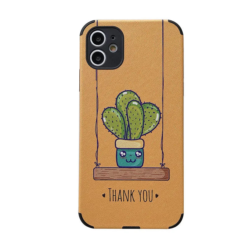 Cactus embossed leather-look TPU phone case for Apple iPhone, Blue and Khaki colours
