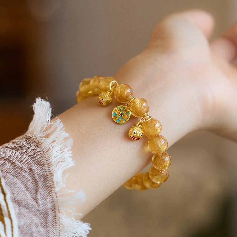 Handmade national style bracelet with geometric swallowing gold beast design in fragrant gray gold foil coloured glaze
