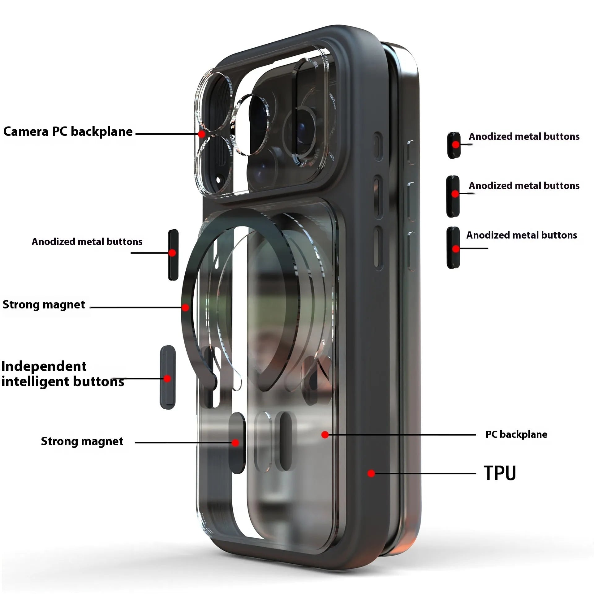 iPhone 17 Pro Max two-in-one magnetic phone case in black, dark blue, and white colours