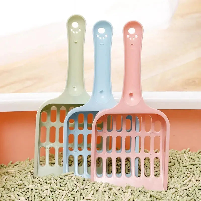 Blue plastic cat litter scoop for cleaning pet litter boxes and trays
