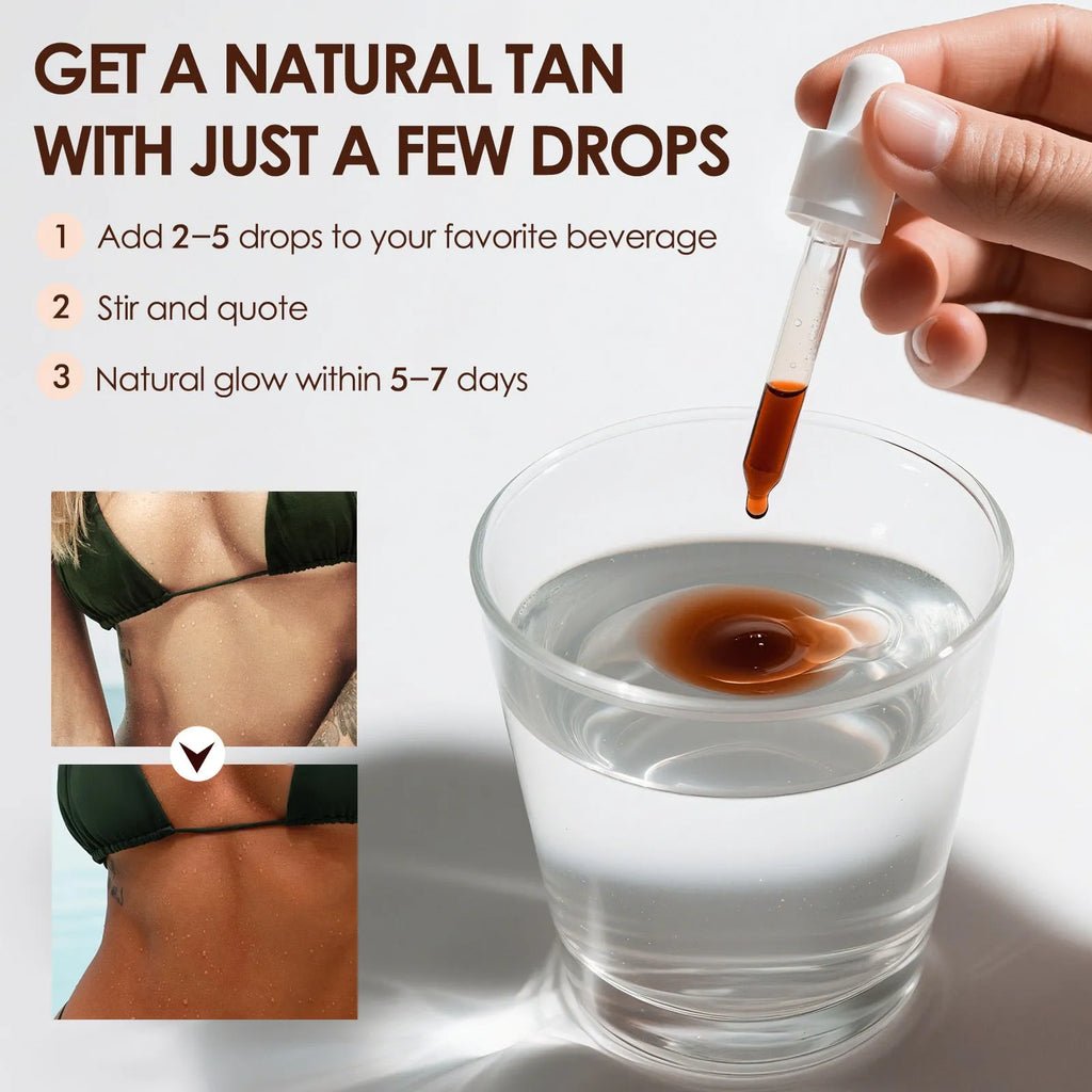 Tanning Drops 60ml bottle with bronze skin finish for face and body sunless tanning at home