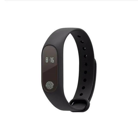 Motion intelligent hand ring fitness tracker in multiple colours on a wrist, showing heart rate and step display.