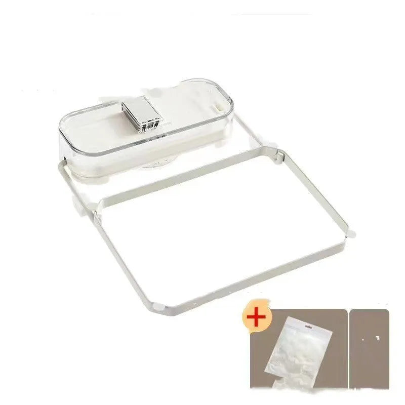 Dark green gold kitchen sink filter rack with suction cups and disposable screens for food scrap collection