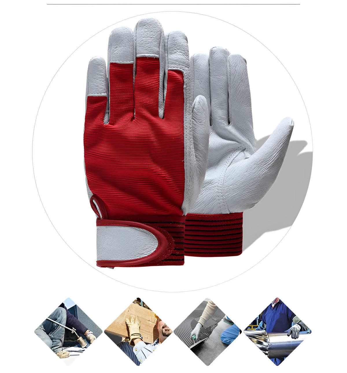 Pair of genuine pigskin labour protection work gloves in black, shown on a surface, for heavy duty construction and warehouse use