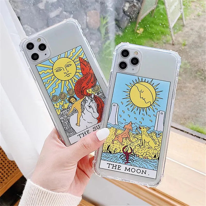Creative Mythology graffiti design silicone TPU back cover case for iPhone on a sun-coloured background.