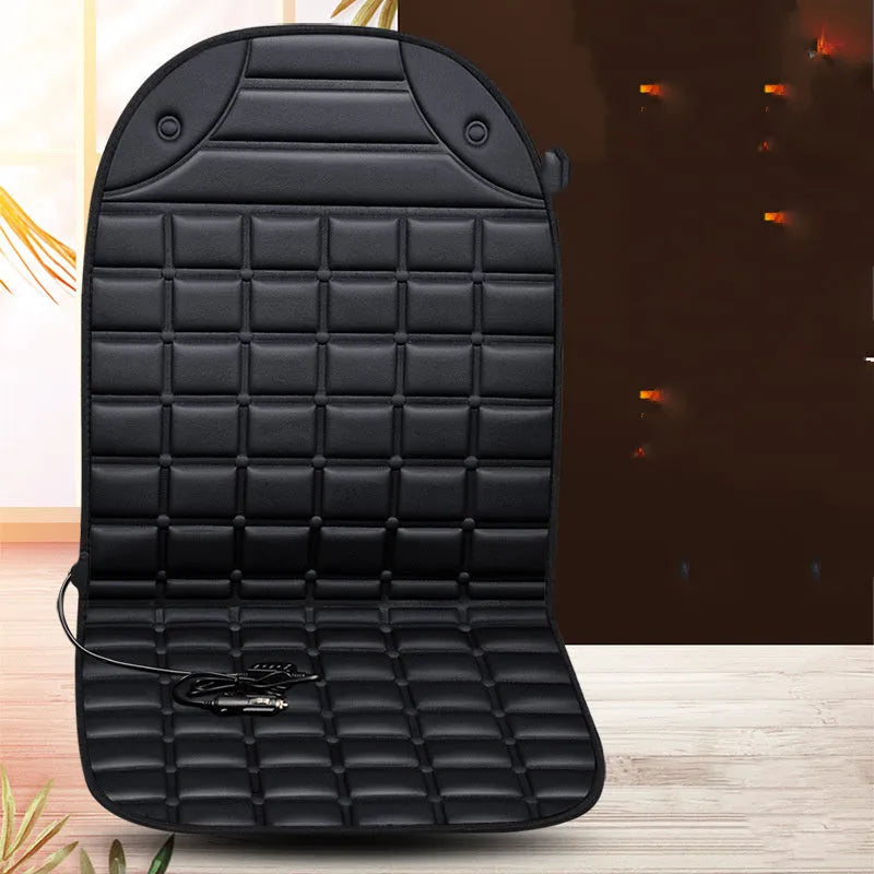 Heated seat cushion in checkered black with fibre material and cotton filling, USB option, for home office or car use
