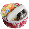Instant noodles plush cat nest in red ramen colour, 50cm diameter semi-closed cloth pet bed