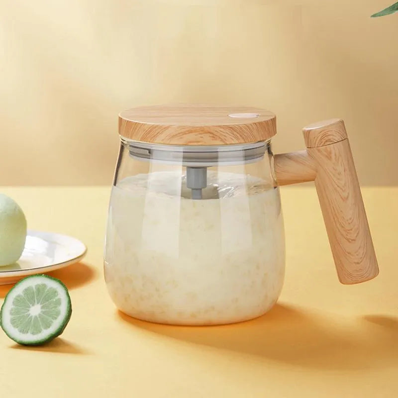 400ml clear borosilicate glass self-stirring electric coffee mug with button.