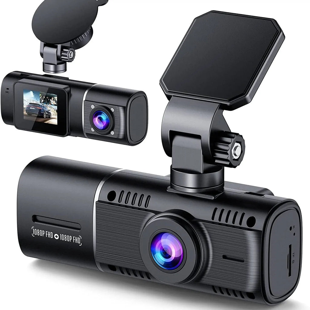Standard black 1080p dash cam for cars with front and rear recording.