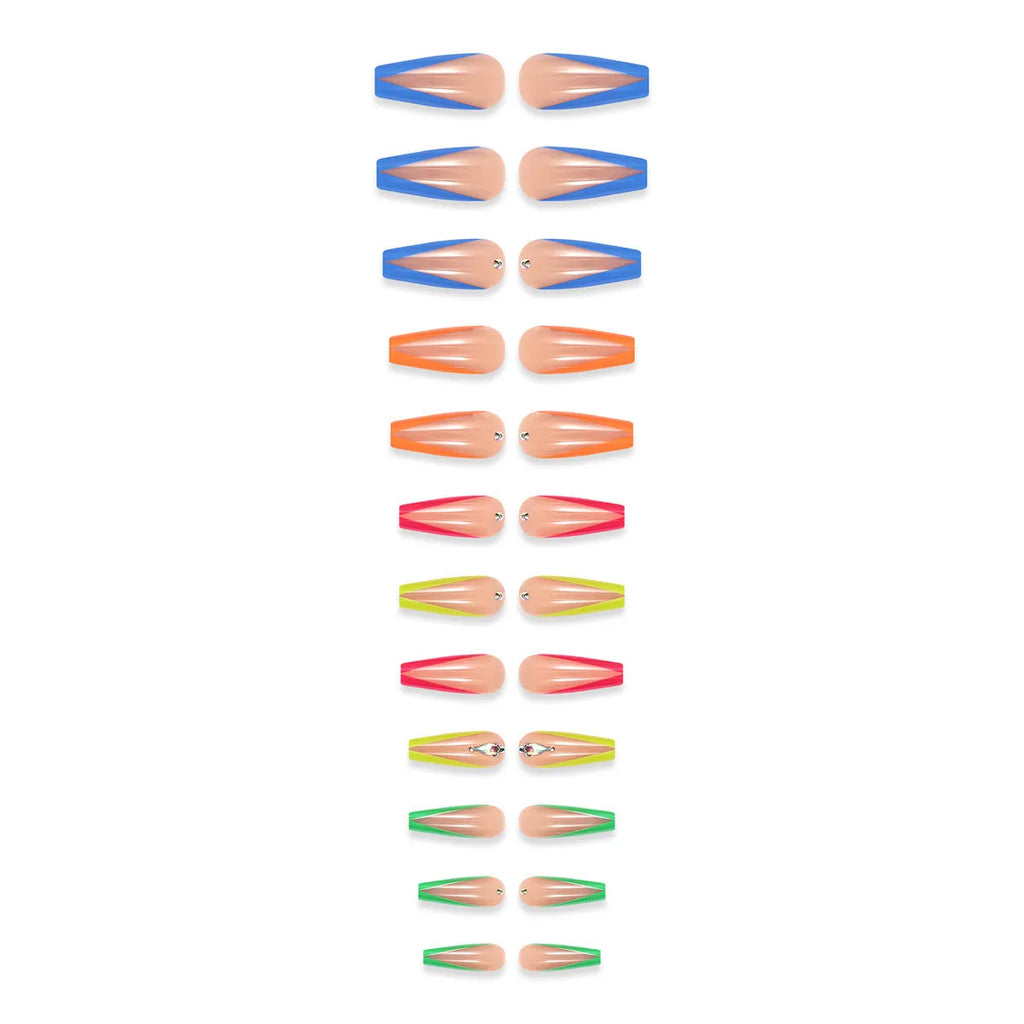Diamond colour French artificial nail tips with detachable design and cartoon patterns including jelly glue and filing strips