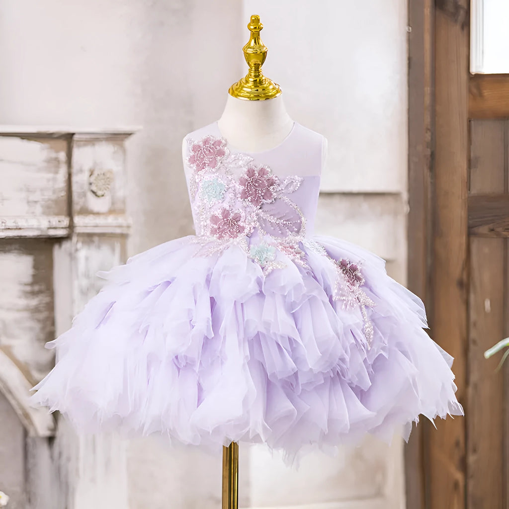 Purple princess dress for girls, rabbit fur and polyester lining, available in sizes 80cm to 160cm