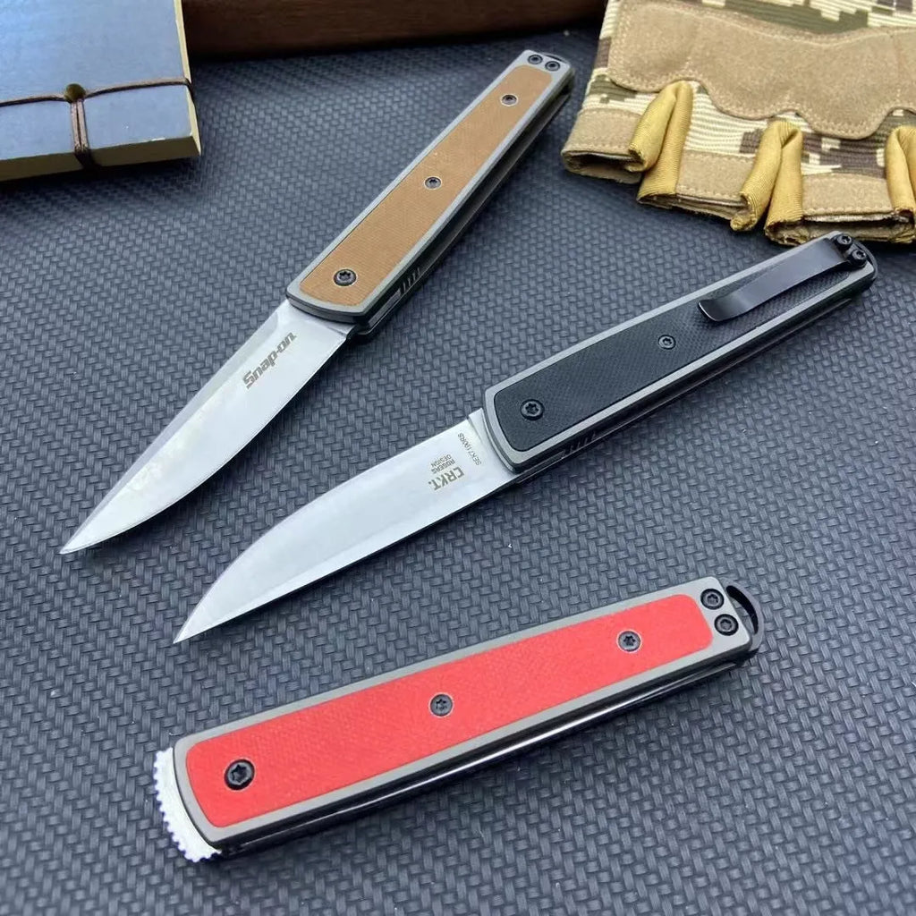 Handmade folding fruit knife with stainless steel blade in black, brown, or red handle colours