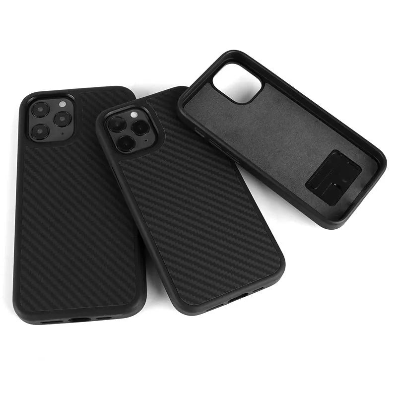 Black wooden phone case for iPhone with TPU and Kevlar construction