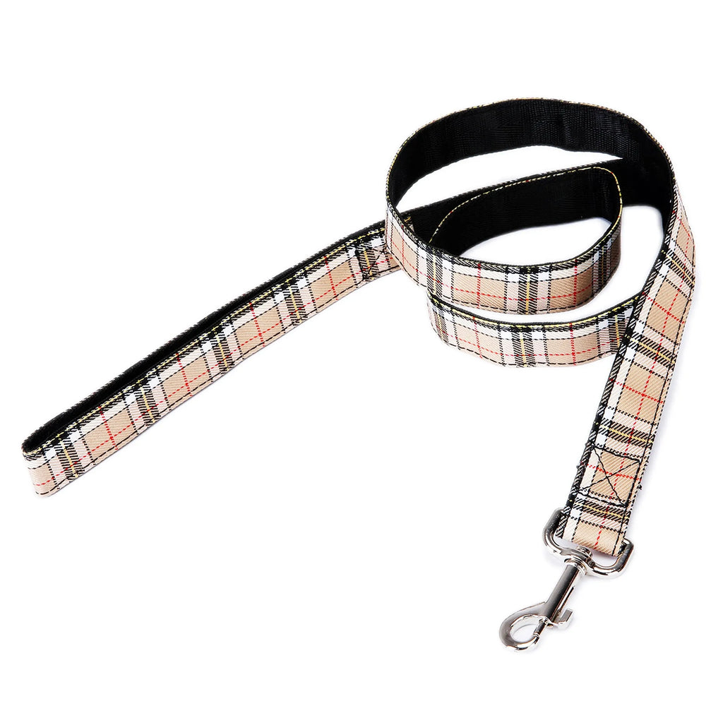 Black pet traction rope with plaid stripe design showing 120cm length