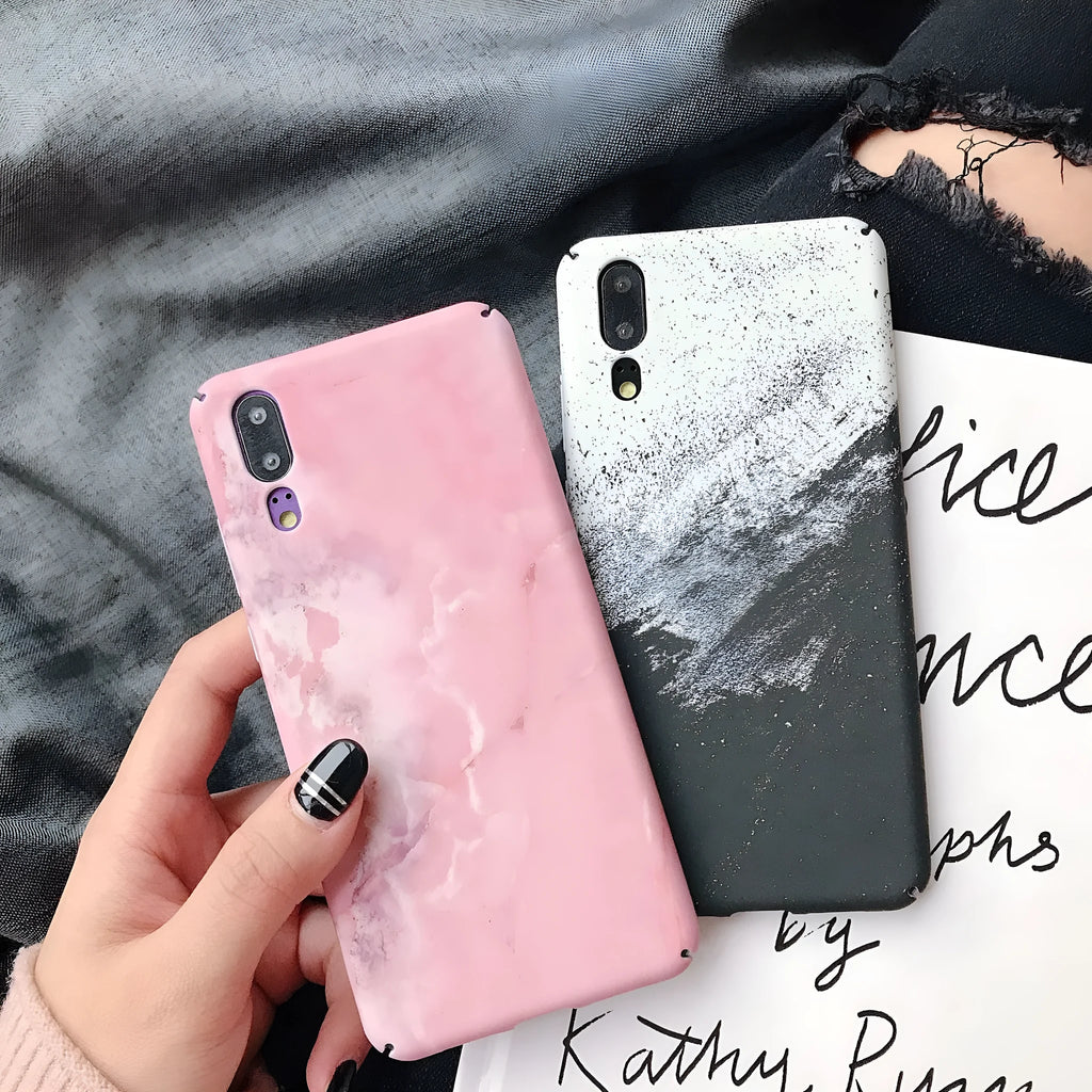 Painted black and pink mobile phone back cover cases for Huawei and Honor models.