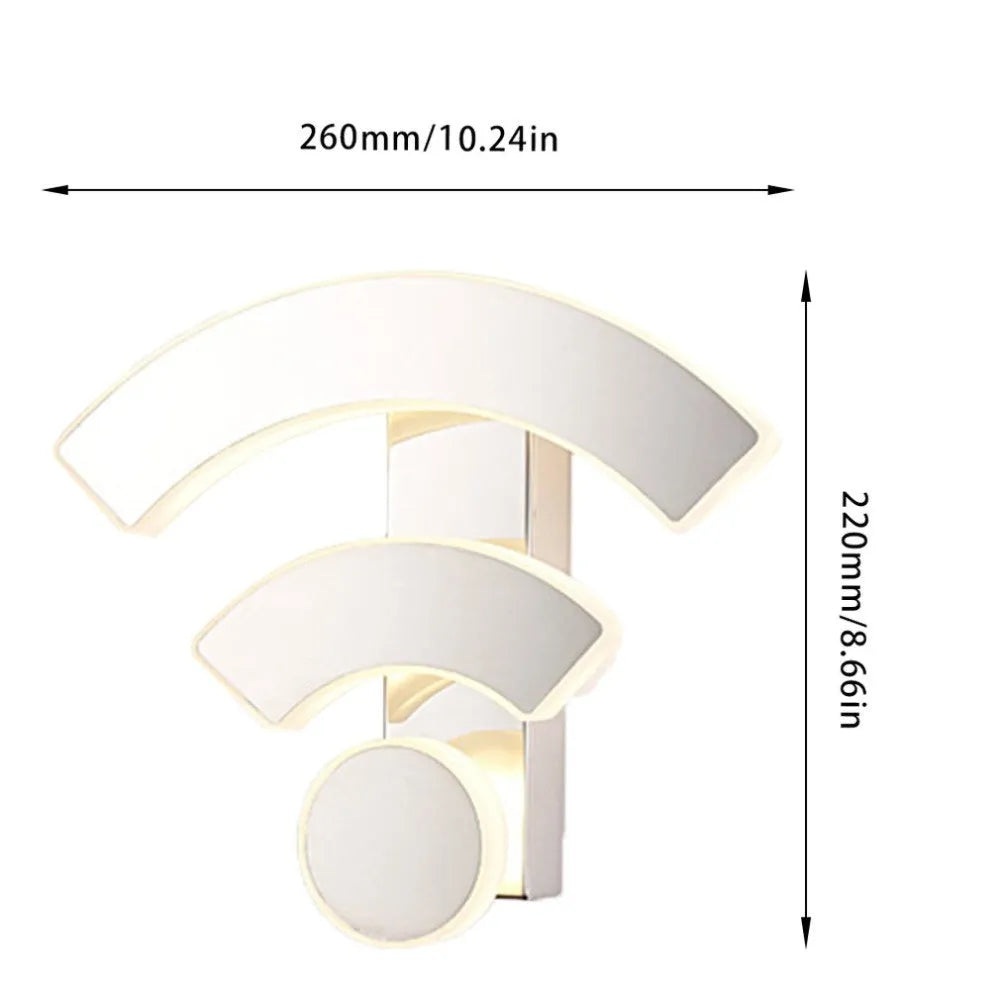 White acrylic WIFI-shaped LED wall light with warm white light on a beige wall