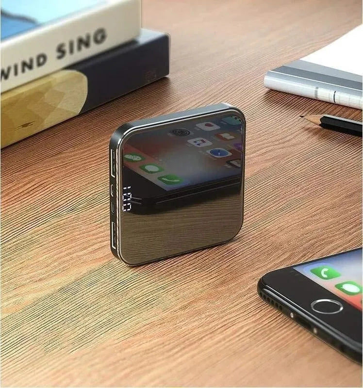 Ultra-thin mirror mini power bank 8000mAh alloy shell LCD display in black red rose gold