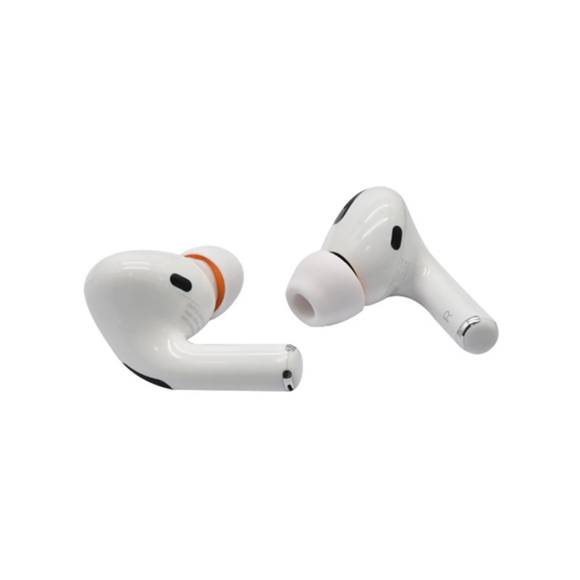 Pair of double layered noise reducing earplug sleeves in orange white for headphones, available in sizes L/M/S/XS
