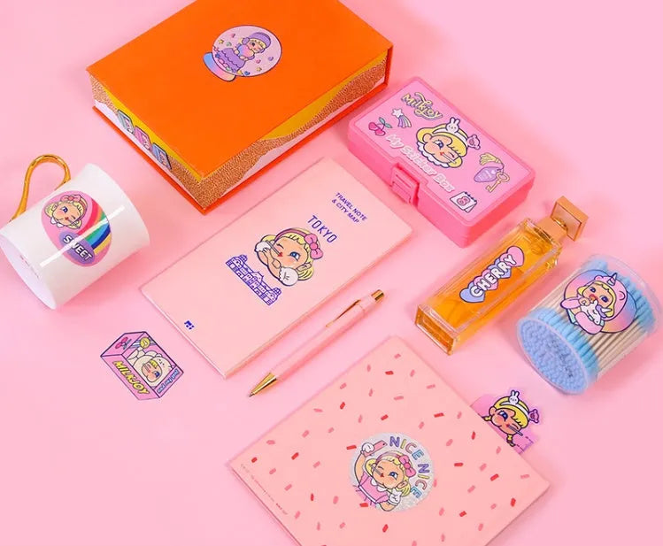 Cute cartoon sticker pack with 16 PVC stickers and storage box for DIY decoration