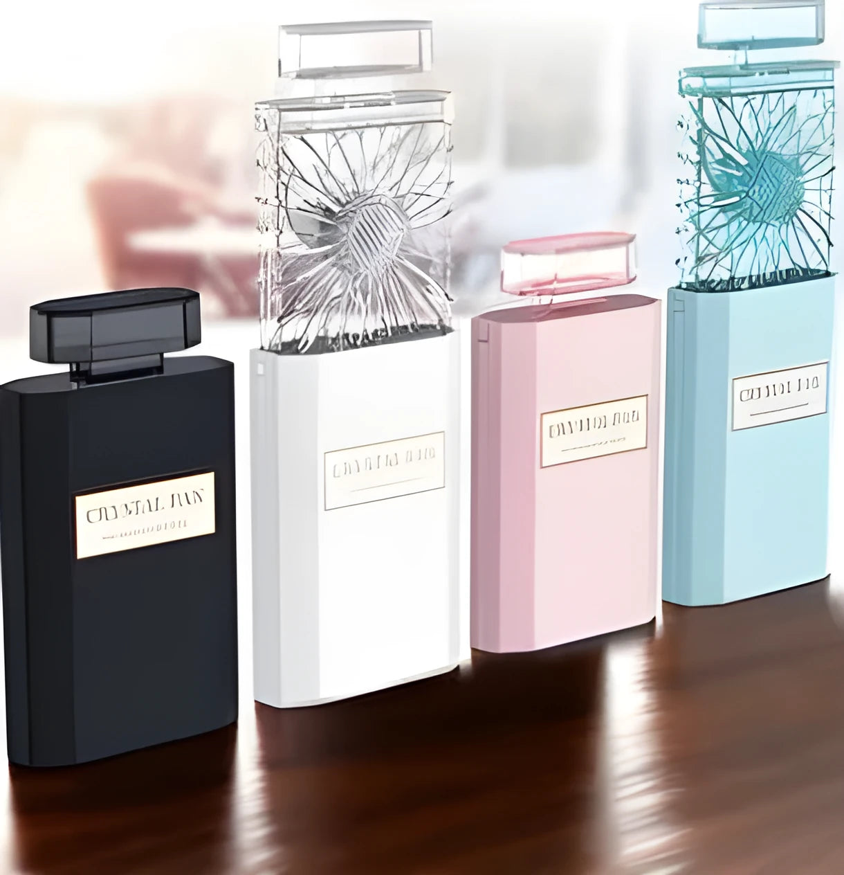 Pink USB perfume fan with rechargeable battery for personal fragrance diffusion