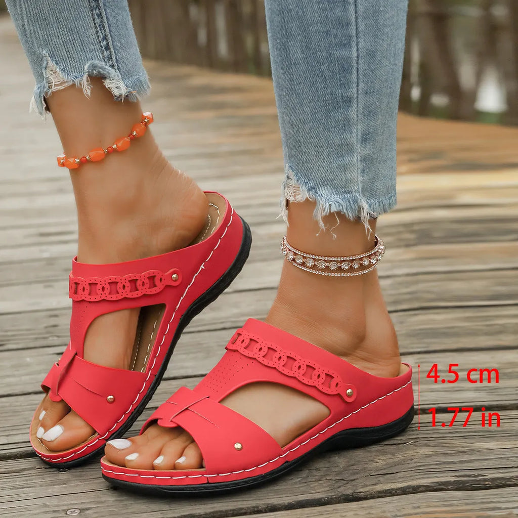 Roman style slippers with slope heels and fish mouth toe holders in various colours