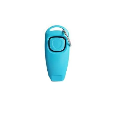 Plastic two-in-one dog training whistle ring in black on white background