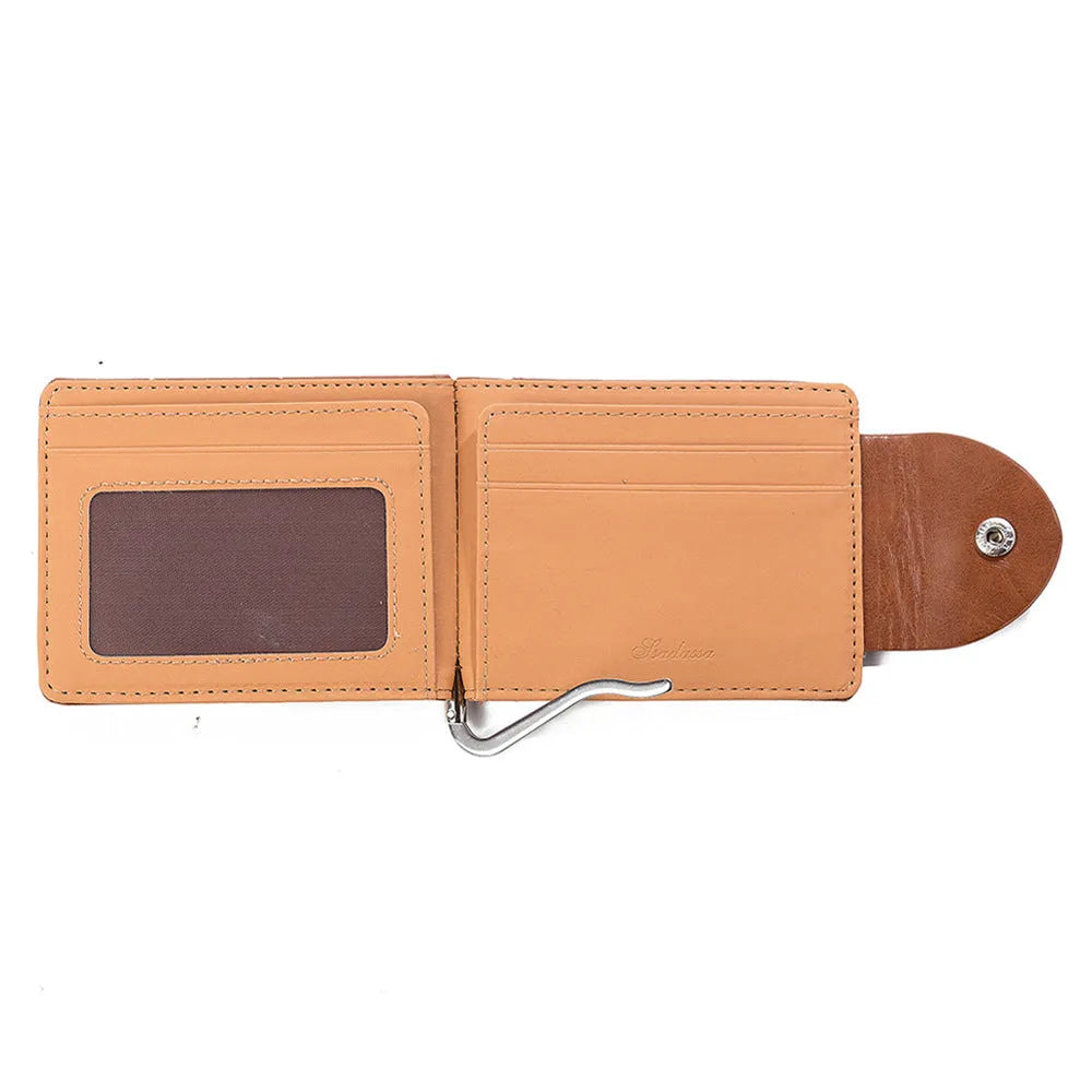 Men's PU leather short wallet with animal lace pattern and frosted finish, brown colour, hard square section