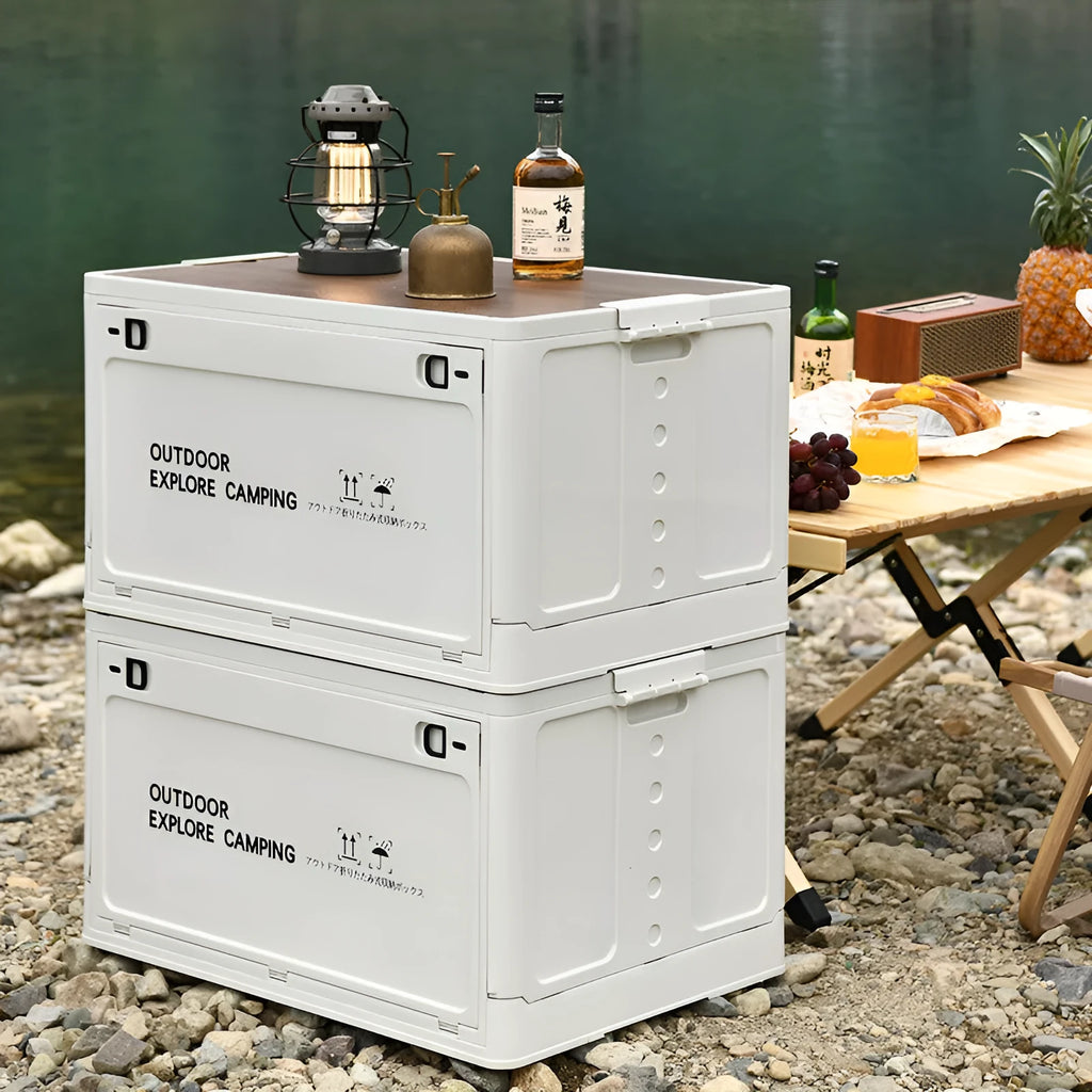 White foldable plastic storage box with 45L capacity for household organising