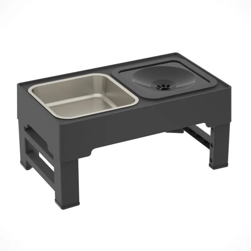 Adjustable height dog feeding stand with removable stainless steel bowls in black colour