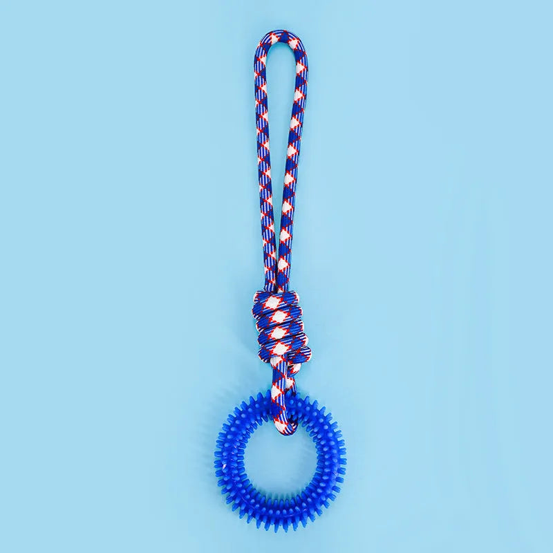 Braided cotton rope pet toy in dazzling colours with knotted design for chewing