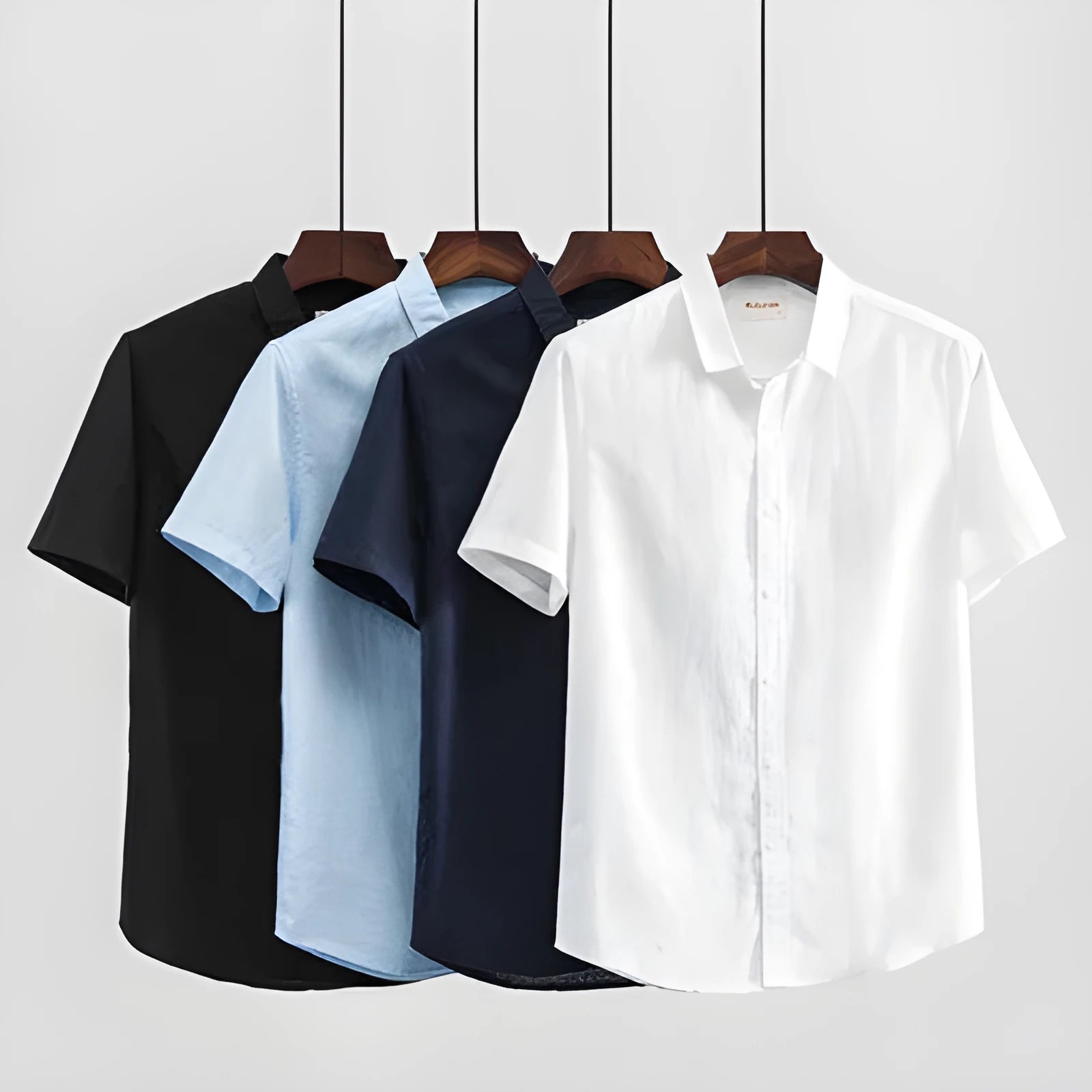 Men's square collar Japanese style cotton blend shirt in loose fit short sleeve design