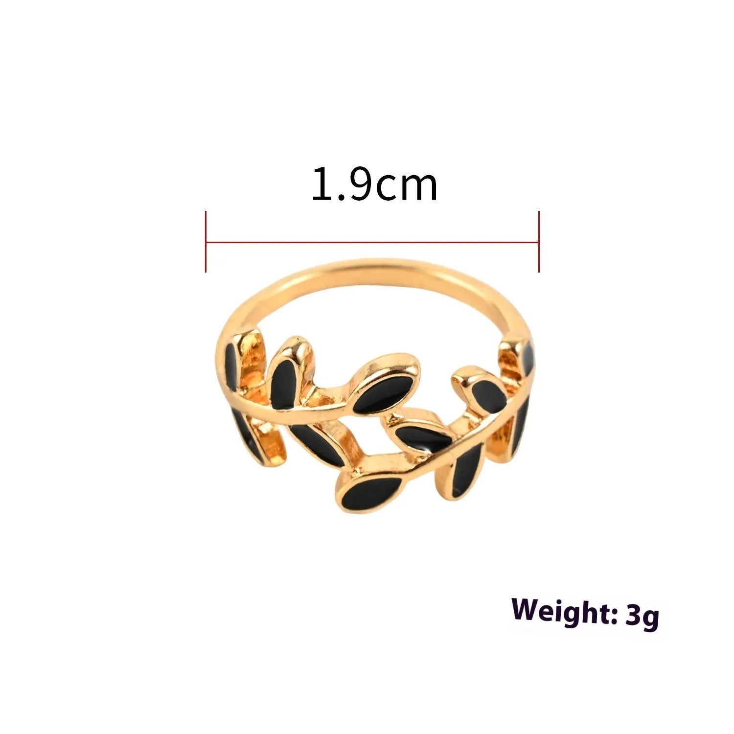 Gold geometric leaf and flower shape acrylic ring for women on index finger.