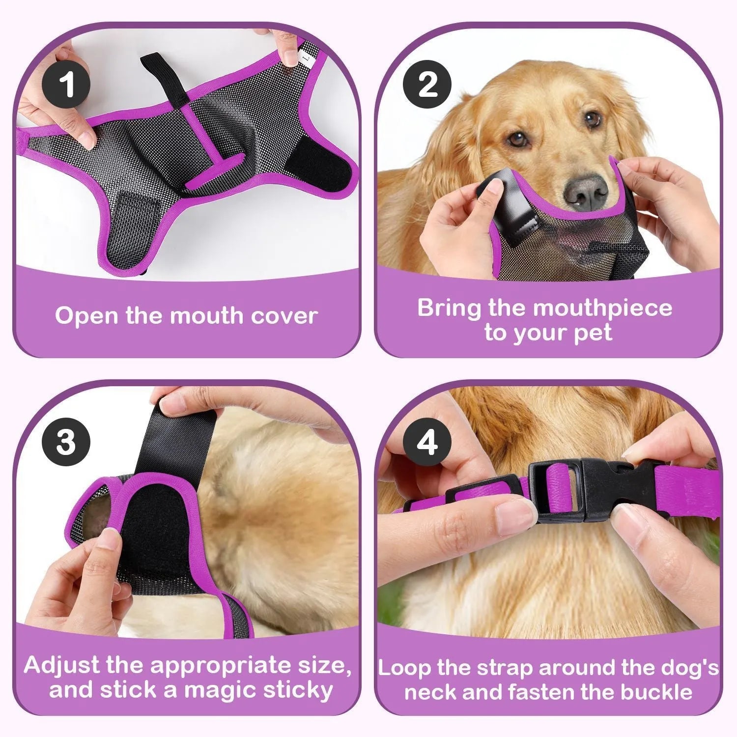 Breathable mesh dog muzzle mask in black, with adjustable straps, suitable for preventing scavenging and barking