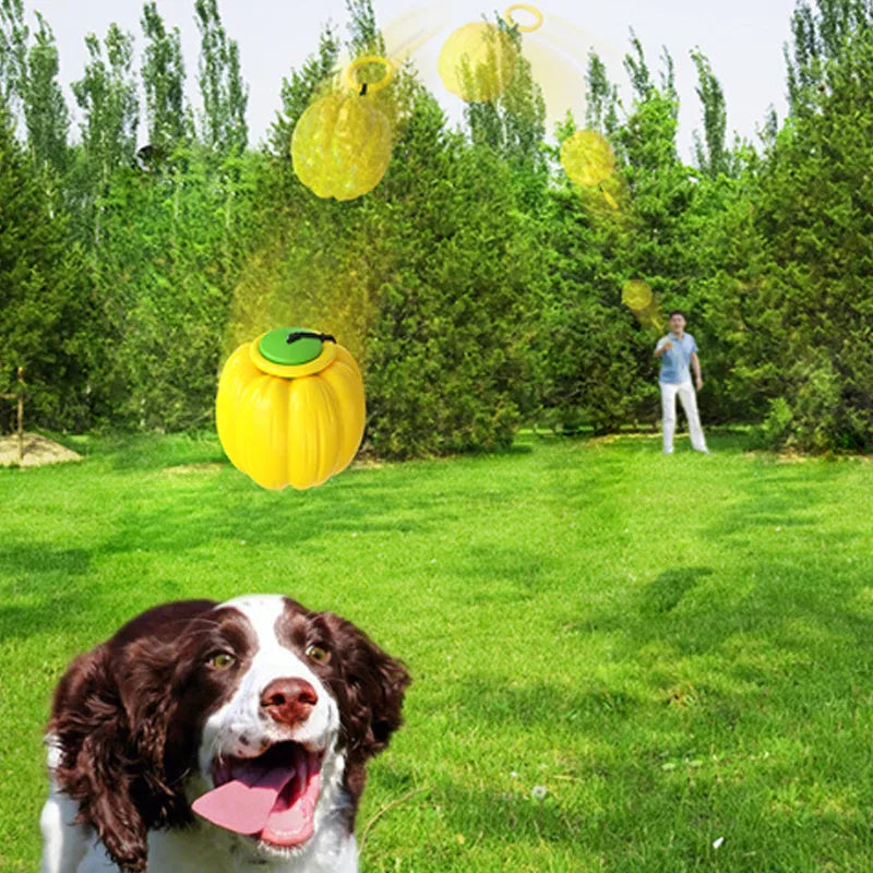 Orange Halloween pumpkin dog chew ball with squeaker for small dogs