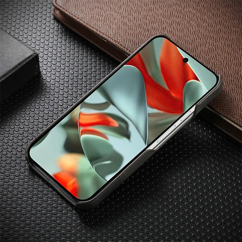 Anti-fall stitching lambskin leather phone case for Google Pixel in plaid pattern