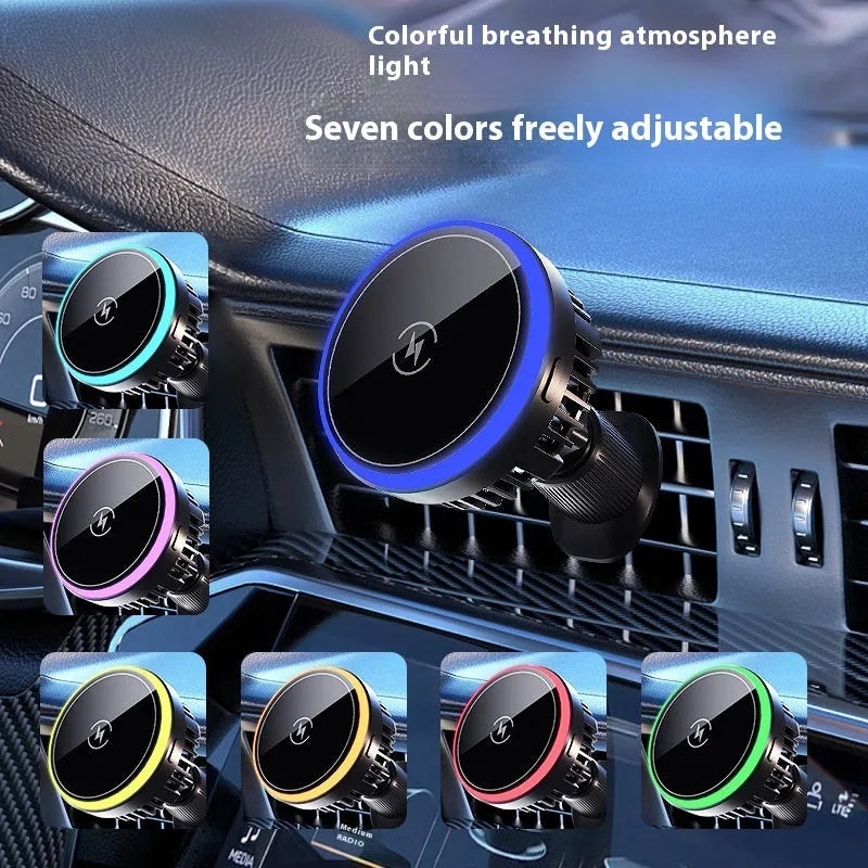 Magnetic car wireless charger navigation rack in black with Type-C input for dashboard mounting